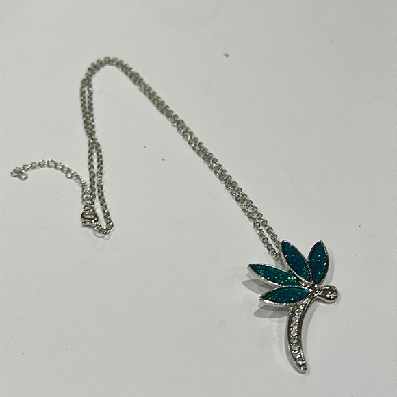 Fashion Silver Animal Dragonfly Lab Blue Simulé Opal Collier Pendent - Picture 2 of 6